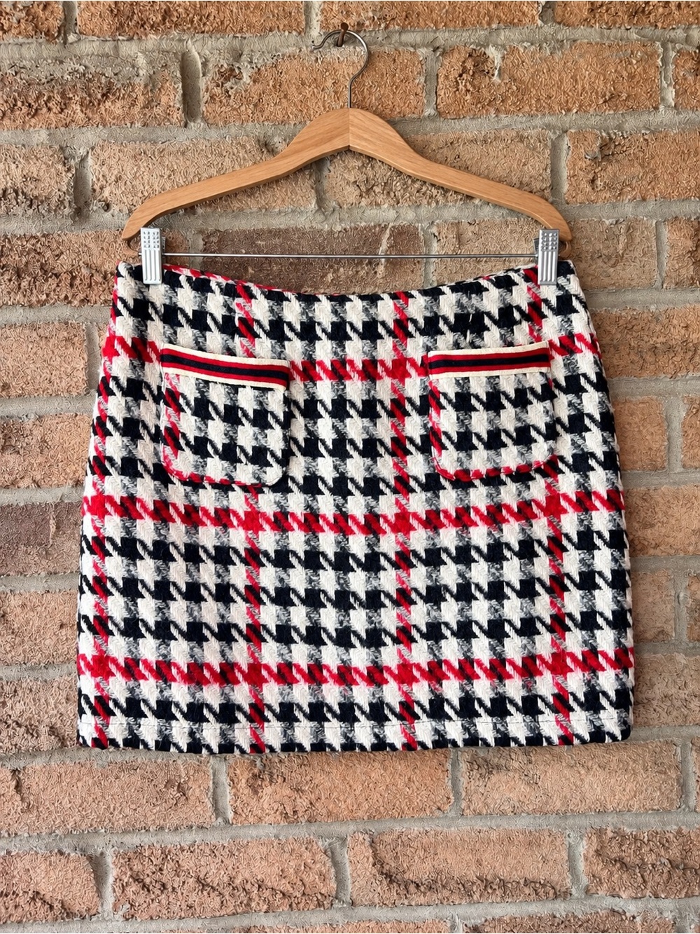 TWINS Made in Italy Houndstooth Tweed Mini Skirt Red Black White Size L
